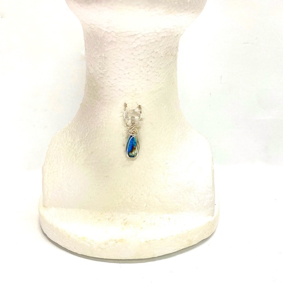 HANDCRAFTED Blue Dahlia Turquoise Composite Cabochon Hand Wrapped Pendant, Gift - Picture 3 of 10